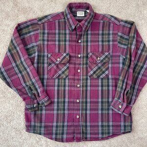 Five Brother Shirt Mens L Red Plaid Flannel Grunge USA 90s Heavyweight Vintage